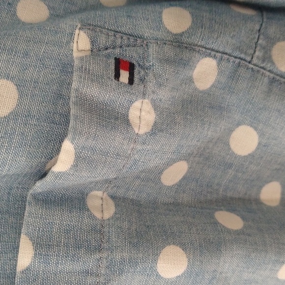 Women's Tommy Hilfiger polka dot blue chambray extra large button down shirt - Picture 3 of 4